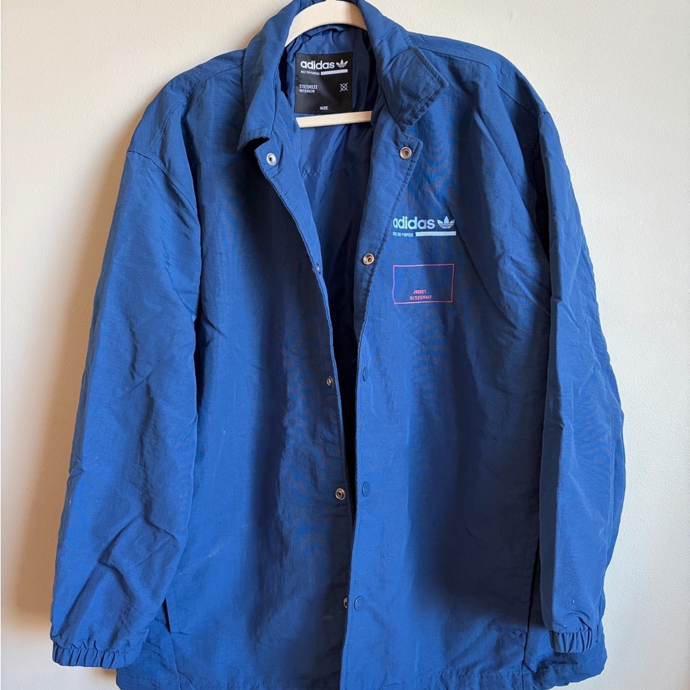 adidas Navy Blue Coach Jacket with White Trefoil Logo